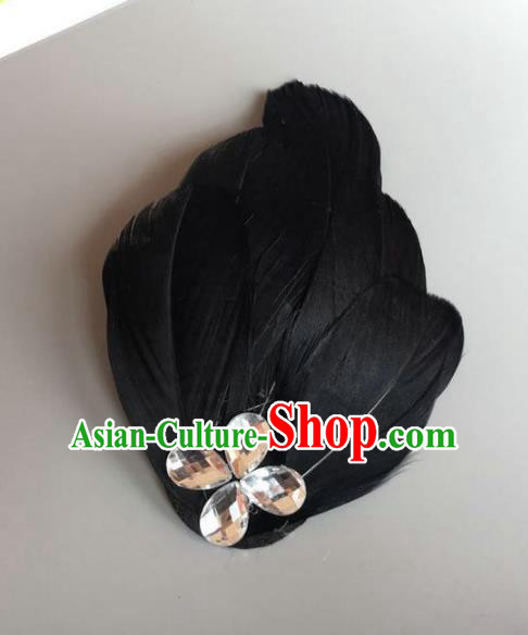 Handmade Baroque Hair Accessories Black Feather Headwear, Bride Ceremonial Occasions Ballet Hair Stick for Women