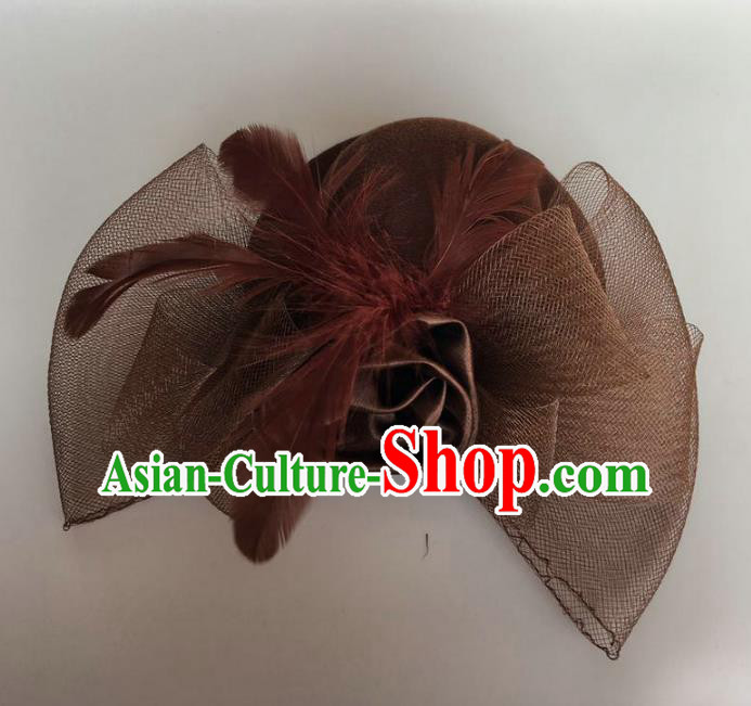 Top Grade Handmade Wedding Hair Accessories Bride Headwear, Baroque Style Brown Veil Hair Clasp for Women