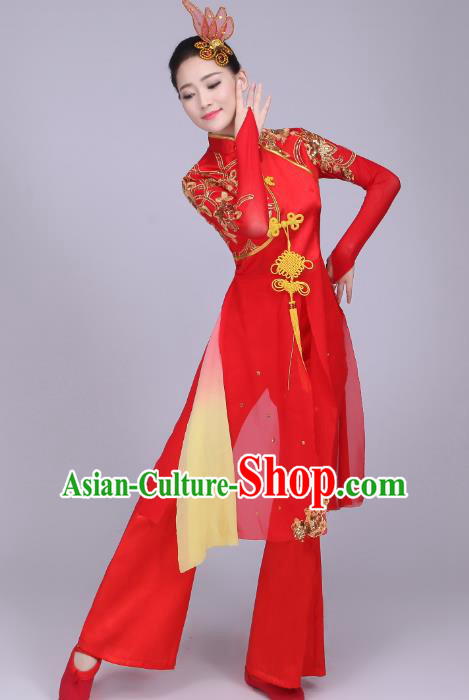 Traditional Chinese Yangge Fan Dance Embroidered Costume, Folk Lotus Dance Uniform Classical Dance Red Clothing for Women
