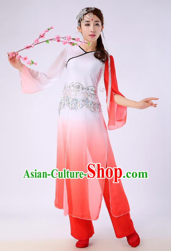 Traditional Chinese Yangge Fan Dance Embroidered Costume, Folk Dance Orange Uniform Classical Dance Clothing for Women