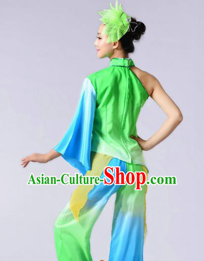 Traditional Chinese Yangge Fan Dance Costume, Folk Dance Green Uniform Classical Dance Clothing for Women