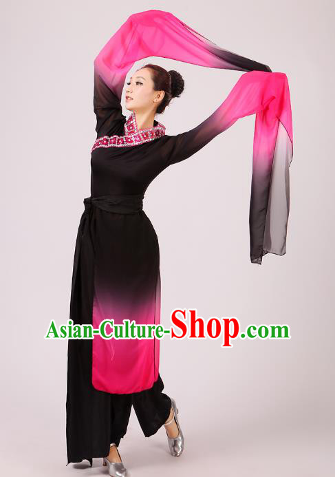 Traditional Chinese Yangge Fan Dance Dance Black Costume, Folk Dance Uniform Classical Dance Water Sleeve Clothing for Women