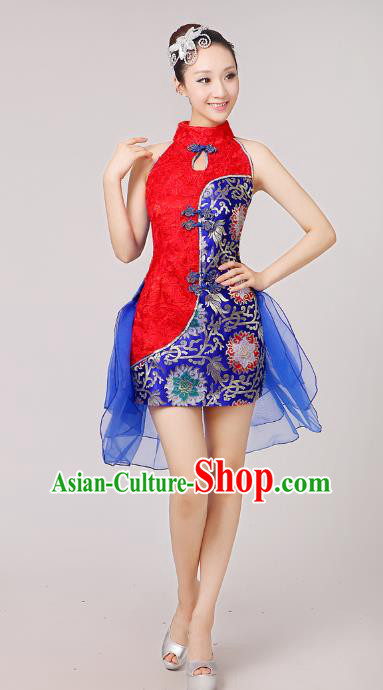 China Modern Dance Professional Competition Costume, Opening Dance Red Embroidered Dress for Women