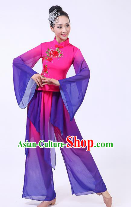 Traditional Chinese Yangge Dance Purple Costume, Folk Fan Dance Uniform Classical Umbrella Dance Clothing for Women