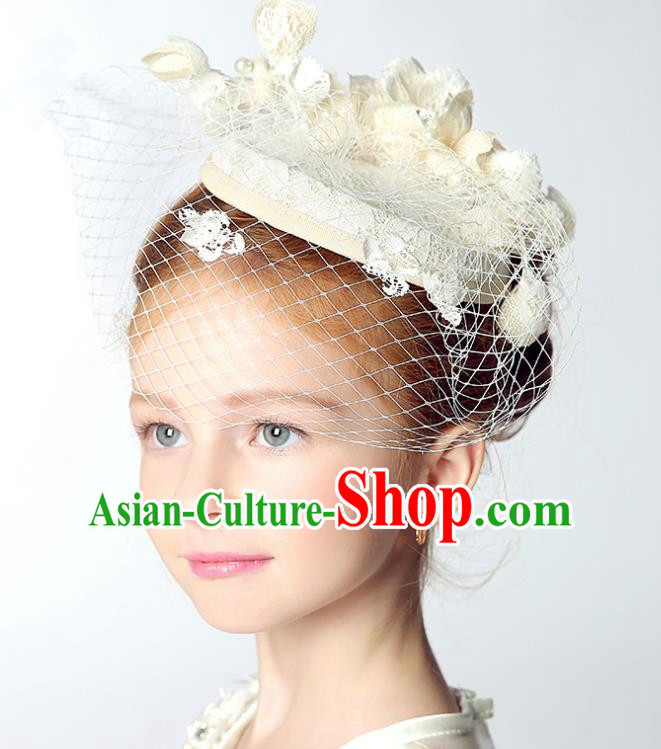 Handmade Children Hair Accessories White Lace Top Hat, Princess Halloween Model Show Headwear for Kids