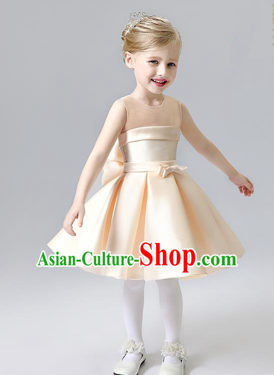 Children Model Show Ballet Dance Costume Champagne Satin Dress, Ceremonial Occasions Catwalks Princess Full Dress for Girls