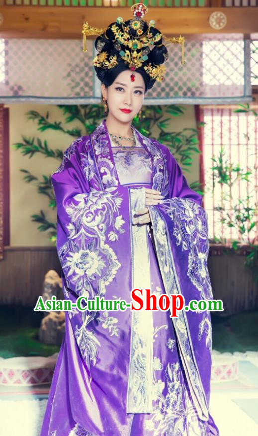 Asian Chinese Acient Southern Liang Dynasty Imperial Empress Embroidered Costume, Traditional China Phoenix Warriors Queen Clothing