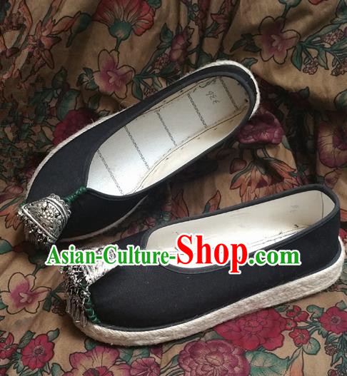Asian Chinese Shoes Wedding Shoes Black Multi-layered Cloth Shoes, Traditional China Opera Shoes Hanfu Shoes Embroidered Princess Shoes