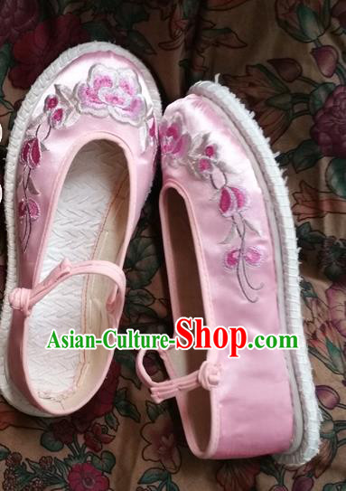 Asian Chinese National Embroidery Pink Shoes Handmade Embroidered Shoes, Traditional China Princess Shoes Hanfu Shoe for Women