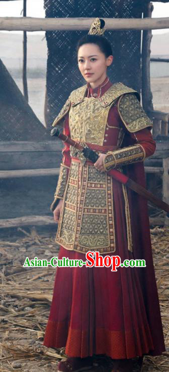 Asian China Northern and Southern Dynasties Female General Armour Costume and Headpiece Complete Set