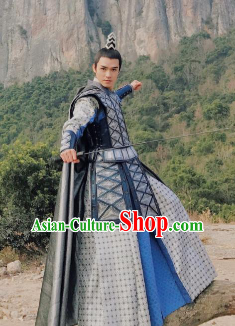 Asian China Northern and Southern Dynasties General Helmet and Armour Costume Complete Set for Men