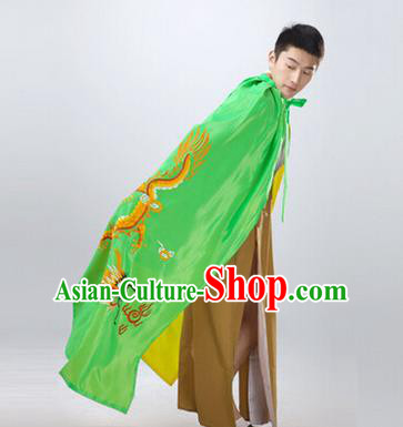 Traditional Ancient Chinese Manchu Prince Costume Long Green Cloak, Asian Chinese Qing Dynasty Royal Highness Embroidered Mantle Clothing for Men