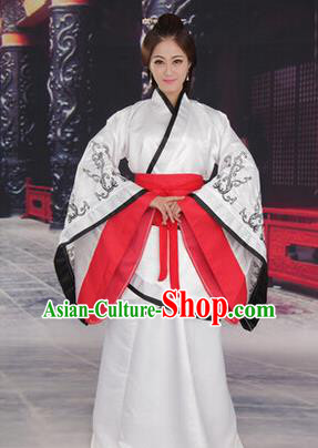 Asian China Ancient Han Dynasty Palace Lady Costume, Traditional Chinese Hanfu Imperial Consort Embroidered Curve Bottom Clothing for Women
