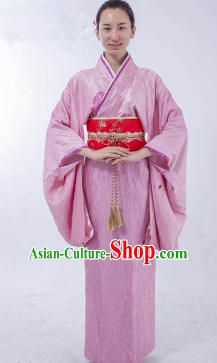 Asian China Ancient Han Dynasty Palace Lady Costume, Traditional Chinese Hanfu Embroidered Pink Curve Bottom Clothing for Women