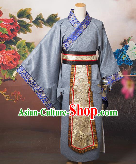 Traditional Ancient Chinese Chancellor Costume, Asian Chinese Tang Dynasty Minister Grey Clothing for Men