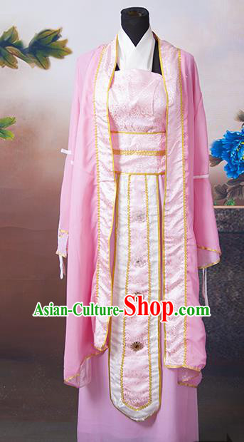 Asian China Ancient Han Dynasty Palace Lady Pink Costume, Traditional Chinese Princess Hanfu Embroidered Clothing for Women
