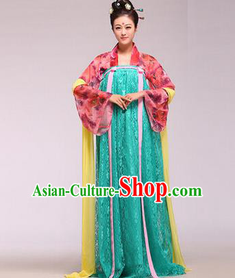 Traditional Ancient Chinese Palace Lady Costume Long Cloak, Asian Chinese Tang Dynasty Princess Printing Dress Clothing for Women