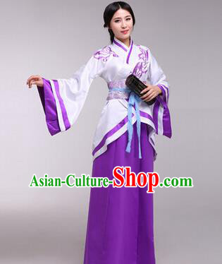 Traditional Ancient Chinese Imperial Consort Costume, Elegant Hanfu Chinese Han Dynasty Imperial Empress Purple Embroidered Clothing for Women