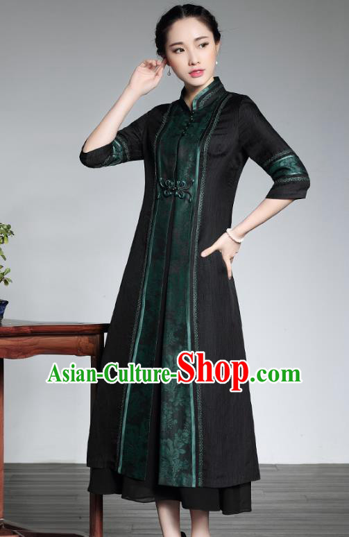 Traditional Chinese National Costume Elegant Hanfu Cheongsam Green Coat, China Tang Suit Plated Buttons Chirpaur Dust Coat for Women