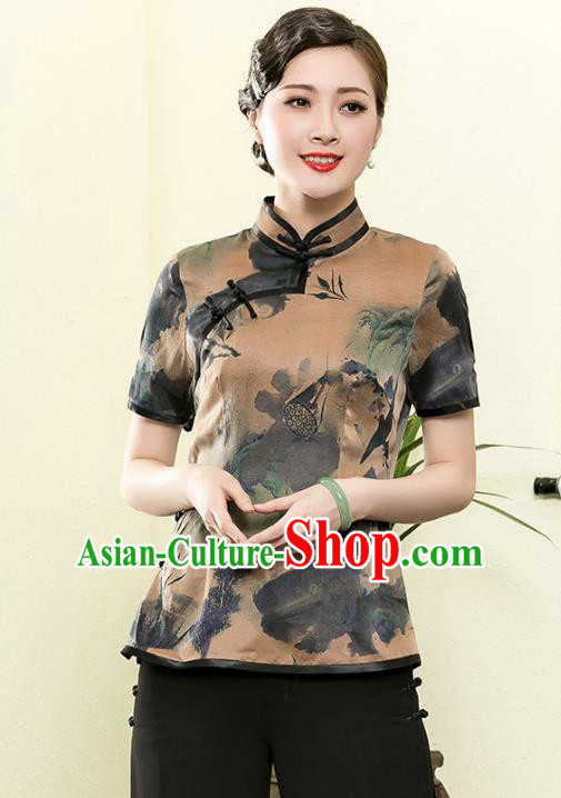 Traditional Chinese National Costume Elegant Hanfu Plated Button Watered Gauze Shirt, China Tang Suit Upper Outer Garment Cheongsam Blouse for Women
