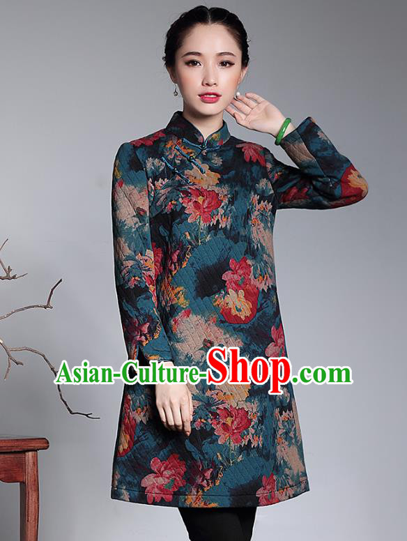 Traditional Chinese National Costume Elegant Hanfu Cheongsam, China Tang Suit Plated Buttons Chirpaur Cotton Padded Coat for Women