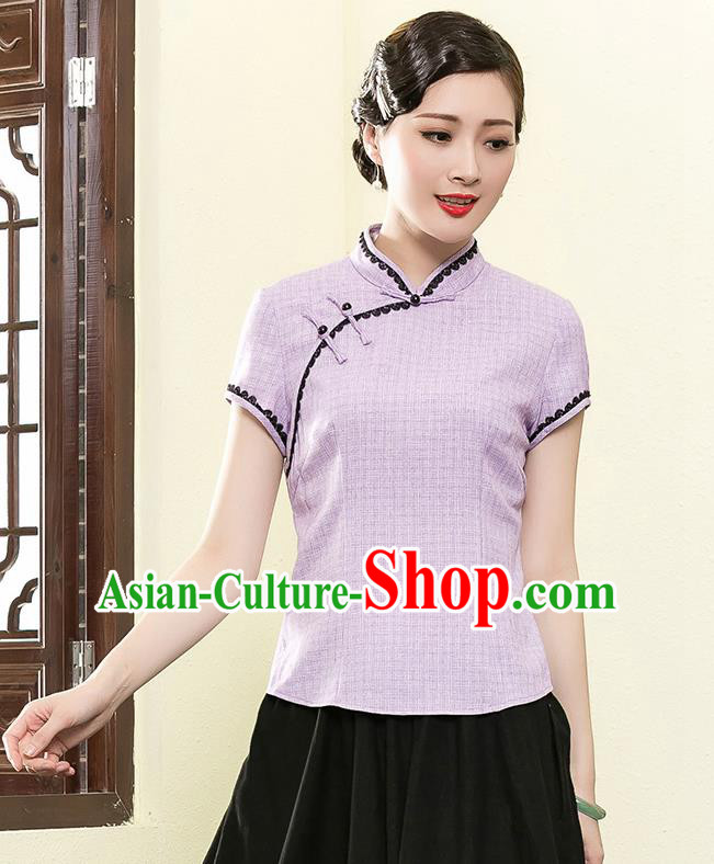 Traditional Chinese National Costume Elegant Hanfu Plated Button Lilac Shirt, China Tang Suit Upper Outer Garment Cheongsam Blouse for Women