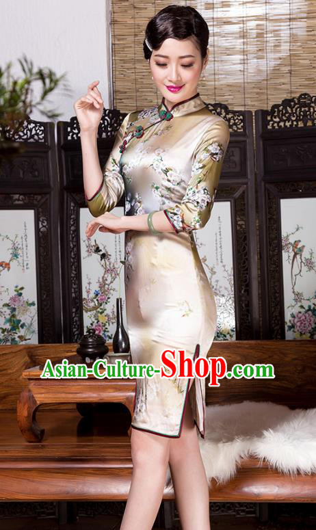 Traditional Chinese National Costume Elegant Hanfu Silk Cheongsam, China Tang Suit Plated Buttons Chirpaur Dress for Women