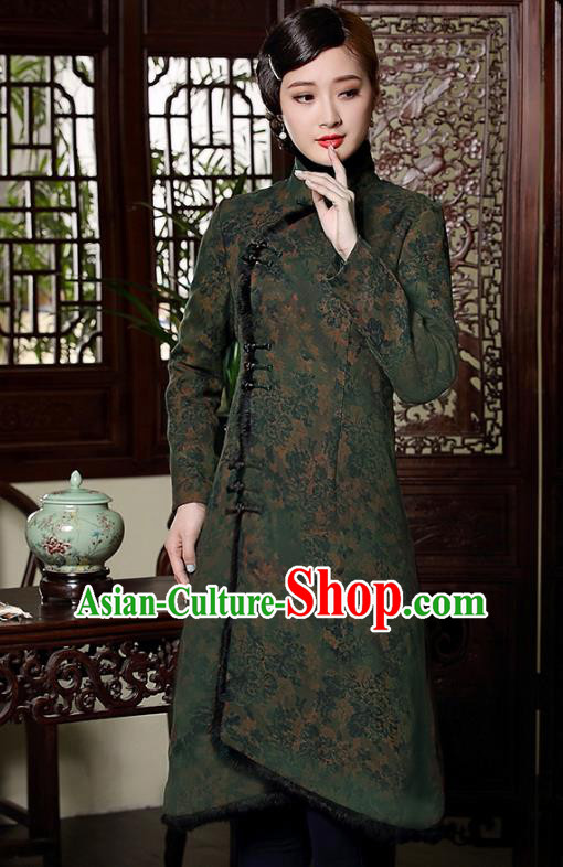 Traditional Chinese National Costume Elegant Hanfu Cheongsam, China Tang Suit Plated Buttons Chirpaur Cotton-padded Coat for Women