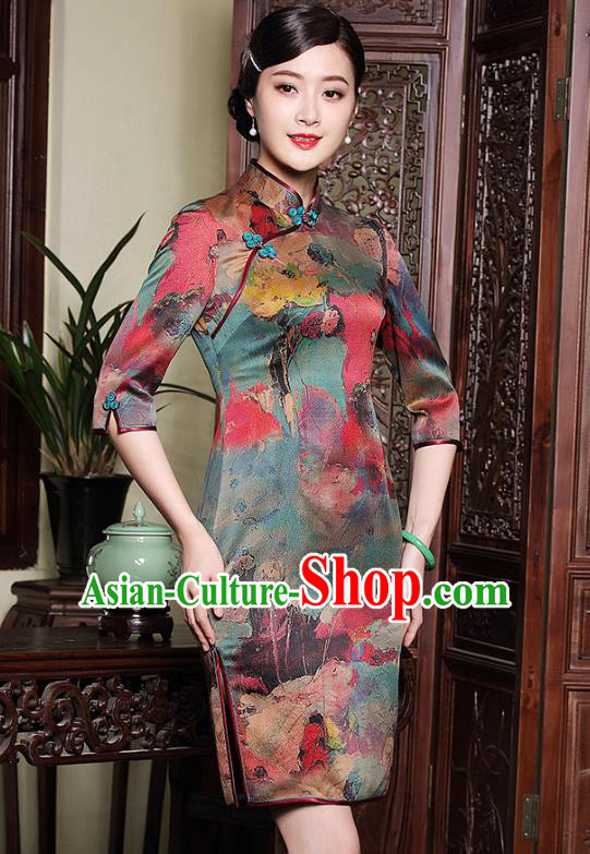 Traditional Chinese National Costume Elegant Hanfu Cheongsam Silk Qipao Dress, China Tang Suit Plated Buttons Chirpaur for Women