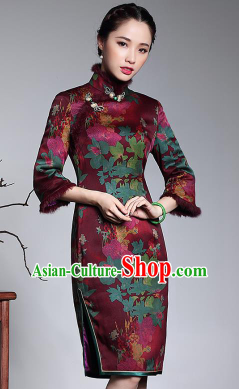 Traditional Chinese National Costume Plated Buttons Watered Gauze Qipao Dress, Top Grade Tang Suit Stand Collar Cheongsam for Women