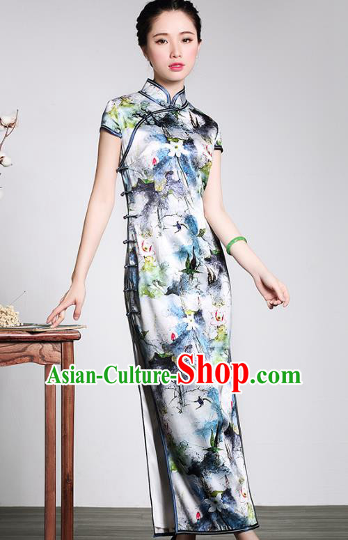 Top Grade Asian Republic of China Plated Buttons Printing Cheongsam, Traditional Chinese Tang Suit Qipao Dress for Women