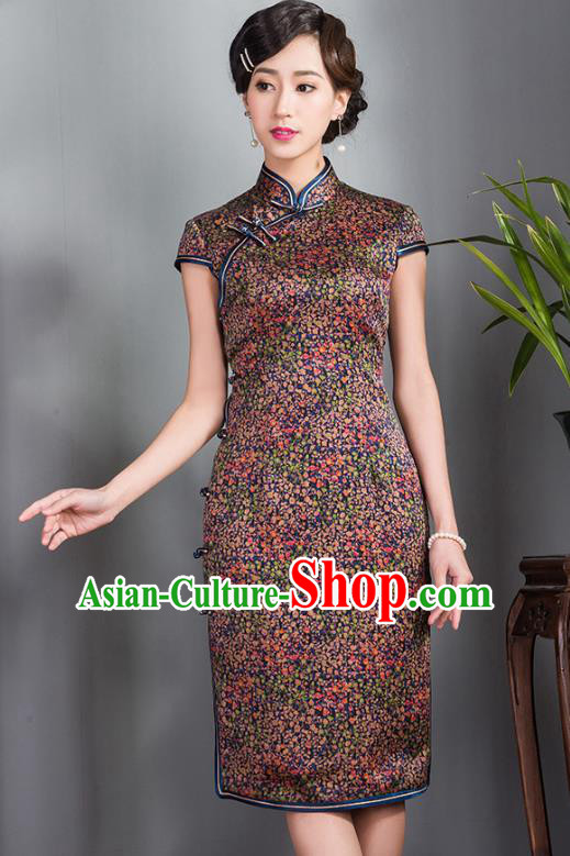 Traditional Ancient Chinese Young Lady Retro Stand Collar Cheongsam, Asian Republic of China Qipao Tang Suit Silk Dress for Women