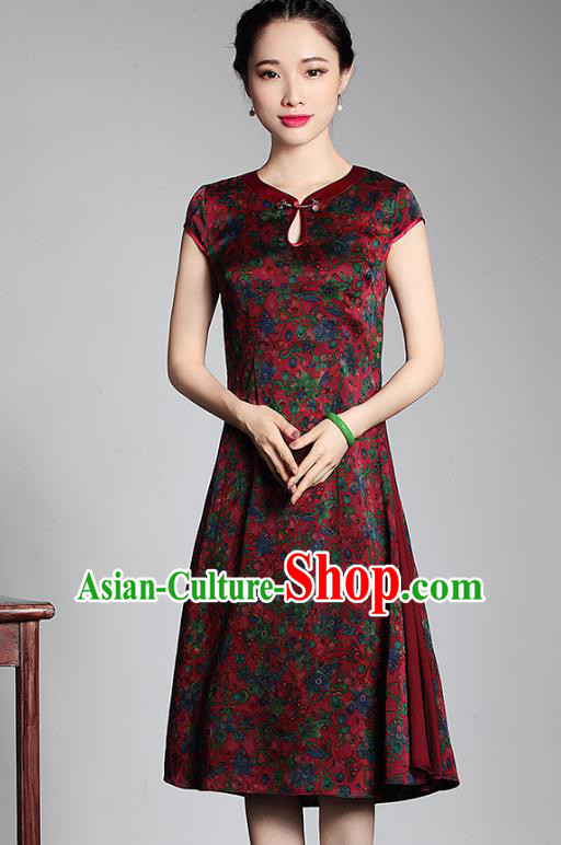 Traditional Ancient Chinese Young Lady Retro Stand Collar Silk Cheongsam Dress, Asian Republic of China Qipao Tang Suit for Women