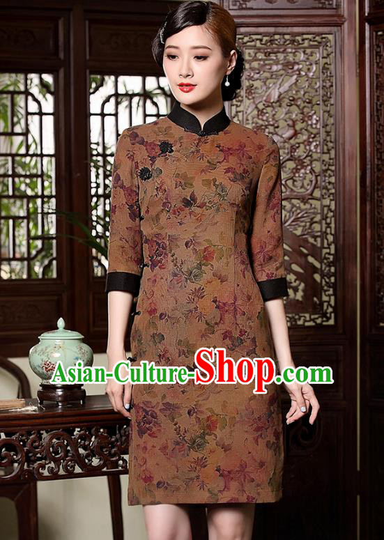 Asian Republic of China Young Lady Retro Stand Collar Watered Gauze Cheongsam Dress, Traditional Chinese Qipao Tang Suit Clothing for Women