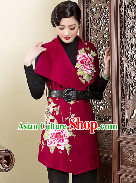 Asian Republic of China Young Lady Retro Stand Collar Embroidered Cheongsam Coats, Traditional Chinese Qipao Jacket Tang Suit Upper Outer Garment for Women