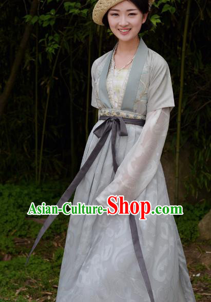 Asian China Tang Dynasty Young Lady Costume, Traditional Chinese Ancient Princess Embroidered Hanfu Clothing for Women