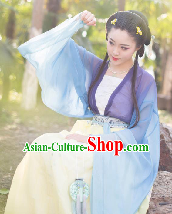 Asian China Tang Dynasty Palace Lady Costume Embroidery Slip Dress, Traditional Chinese Ancient Imperial Concubine Hanfu Clothing for Women