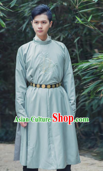 Asian China Tang Dynasty Swordsman Costume, Traditional Chinese Ancient Embroidered Hanfu Robe Clothing for Men