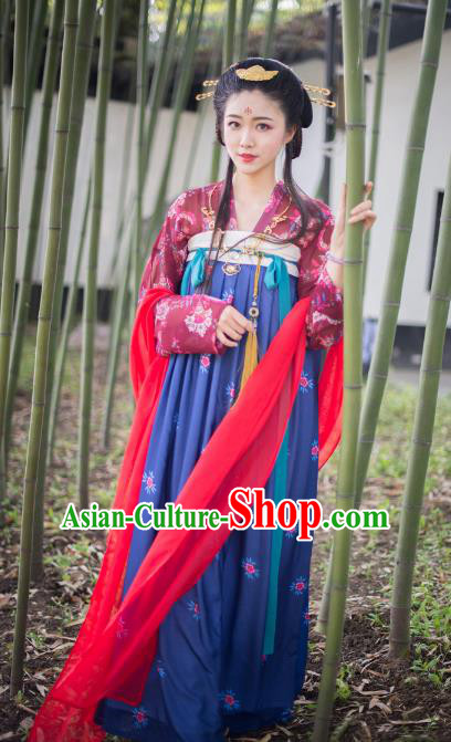 Asian China Tang Dynasty Princess Costume, Traditional Ancient Chinese Palace Lady Embroidery Clothing for Women