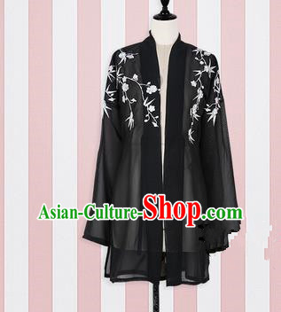 Asian China Song Dynasty Princess Embroidered Costume, Traditional Ancient Chinese Palace Lady Embroidery Black Blouse for Women