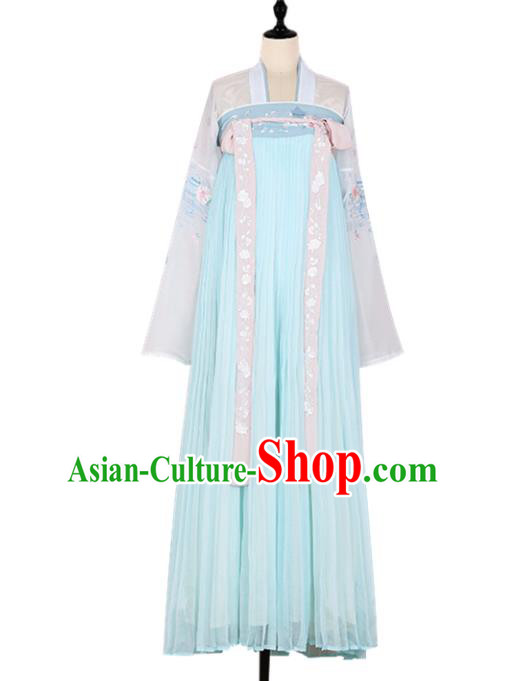 Asian China Tang Dynasty Palace Lady Embroidered Costume, Traditional Ancient Chinese Princess Embroidery Hanfu Clothing for Women