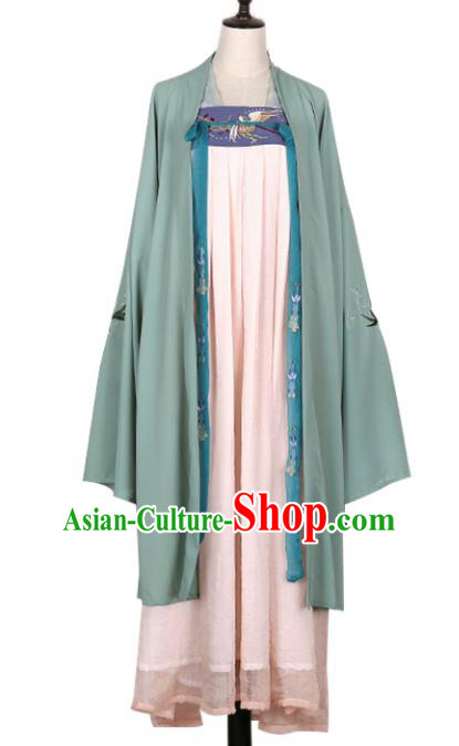 Asian China Tang Dynasty Palace Lady Embroidered Wide Sleeve Cardigan Costume Complete Set, Traditional Ancient Chinese Princess Embroidery Hanfu Clothing for Women