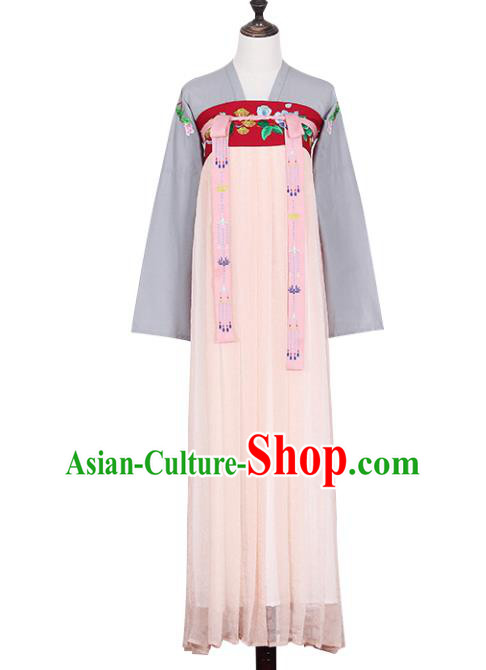 Asian China Tang Dynasty Young Lady Embroidered Costume, Traditional Ancient Chinese Imperial Concubine Elegant Hanfu Slip Skirt Clothing for Women