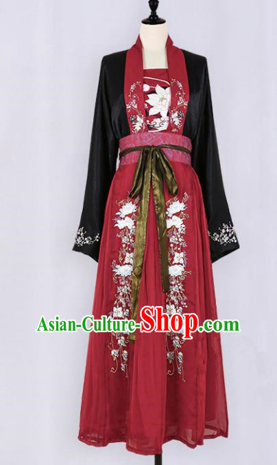 Asian China Tang Dynasty Palace Lady Embroidered Clothing, Traditional Ancient Chinese Imperial Princess Hanfu Slip Dress Clothing for Women