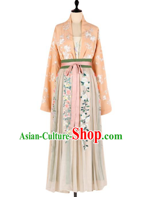 Asian China Song Dynasty Princess Embroidered Clothing Complete Set, Traditional Ancient Chinese Palace Lady Hanfu Costume for Women