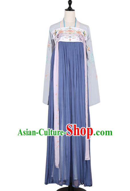 Asian China Tang Dynasty Imperial Princess Clothing Embroidered Slip Skirt, Traditional Ancient Chinese Palace Lady Hanfu Clothing for Women