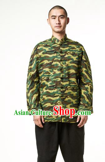 Asian China National Costume Martial Arts Kung Fu Camouflage Coat, Traditional Chinese Tang Suit Upper Outer Garment Jacket Clothing for Men