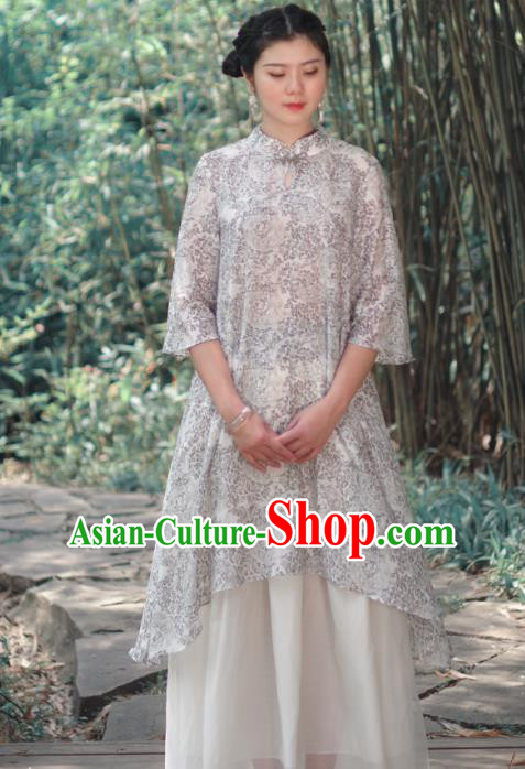 Asian China National Costume Printing Silk Hanfu Dress, Traditional Chinese Tang Suit Cheongsam Clothing for Women