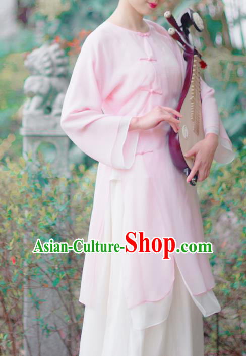 Asian China National Costume Pink Silk Hanfu Qipao Dress, Traditional Chinese Tang Suit Cheongsam Clothing for Women