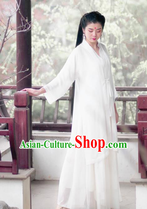 Asian China National Costume White Silk Hanfu Qipao BeiZi, Traditional Chinese Tang Suit Cheongsam Cardigan Clothing for Women